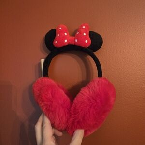 NWT Kids Girl's Minnie Mouse Earmuffs Red Black Bow Polka Dot Fuzzy Furry Winter